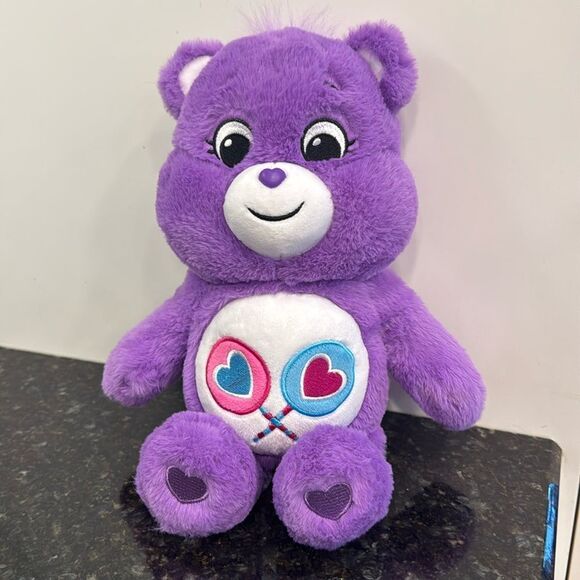 Care Bears Share Bear 13” Plush Toy Stuffed Animal Purple Lollipops 2021 EUC - Picture 1 of 11